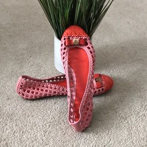 Tory Burch Carlyle Woven Pink Orange Flat  sz 9